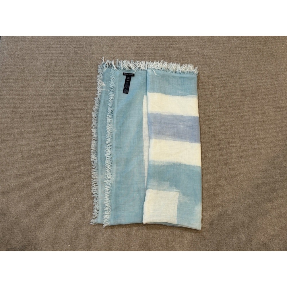 Eileen Fisher Shawl Scarf O/S Blue Wrap Luxury Knit Squares Paint